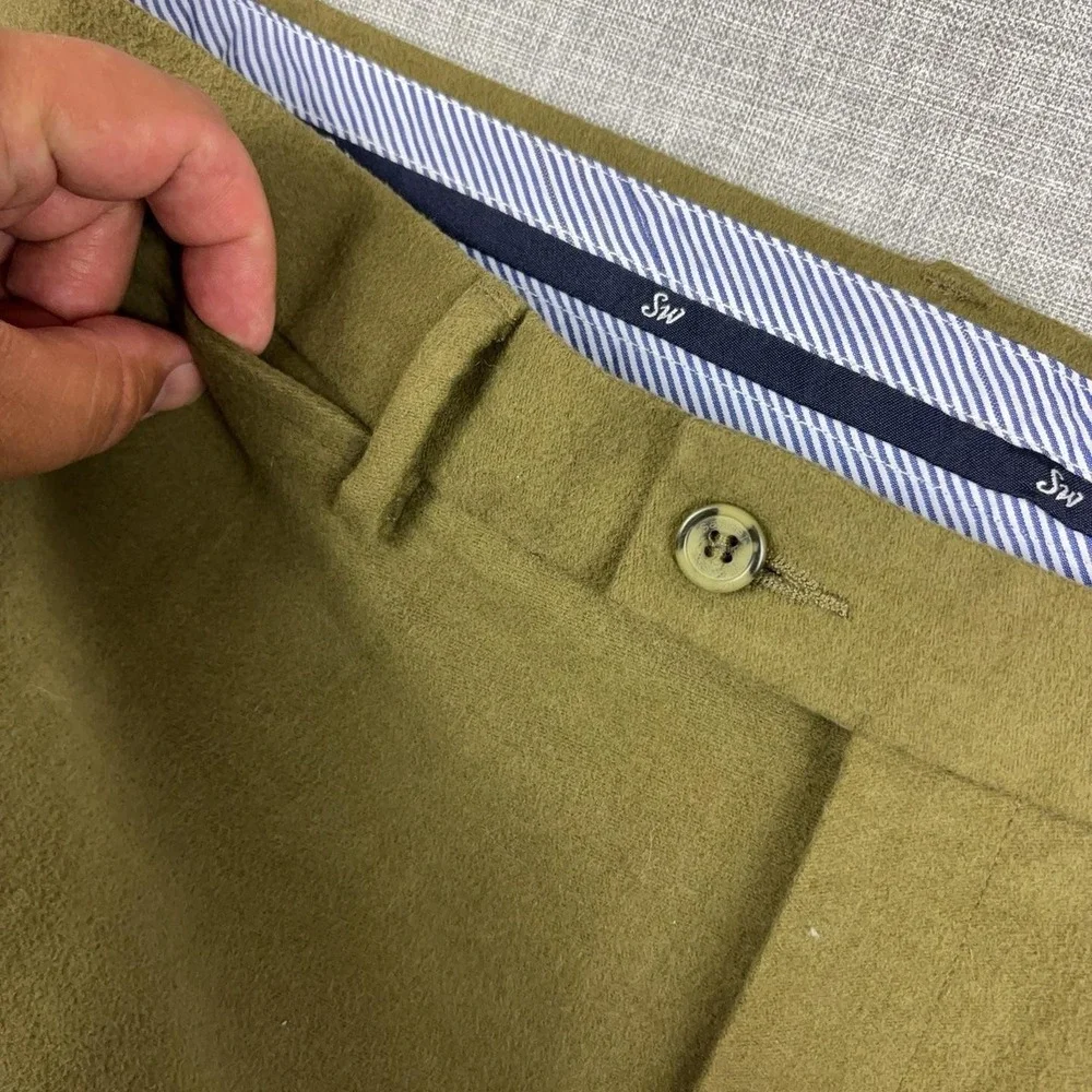 Samuel Windsor Pants Mens 38x31 Green Flannel Chino Cotton Straight Casual